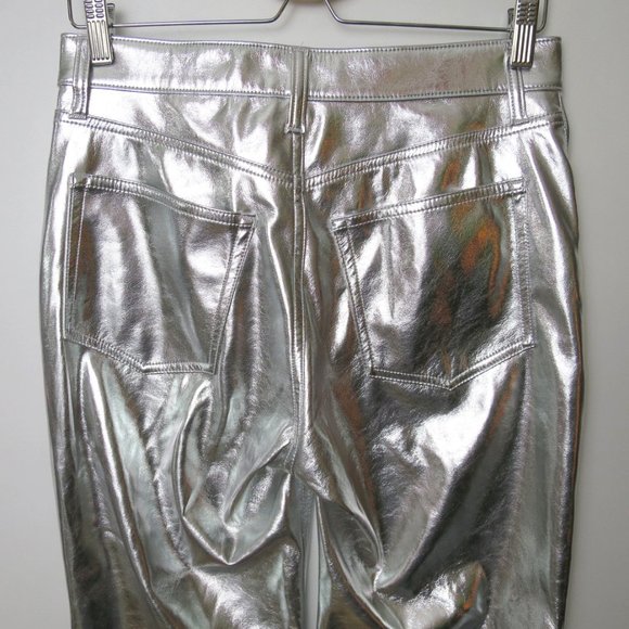 Gap Cheeky Straight High Rise Silver Vegan Leather Pants Size 28 - Picture 10 of 14